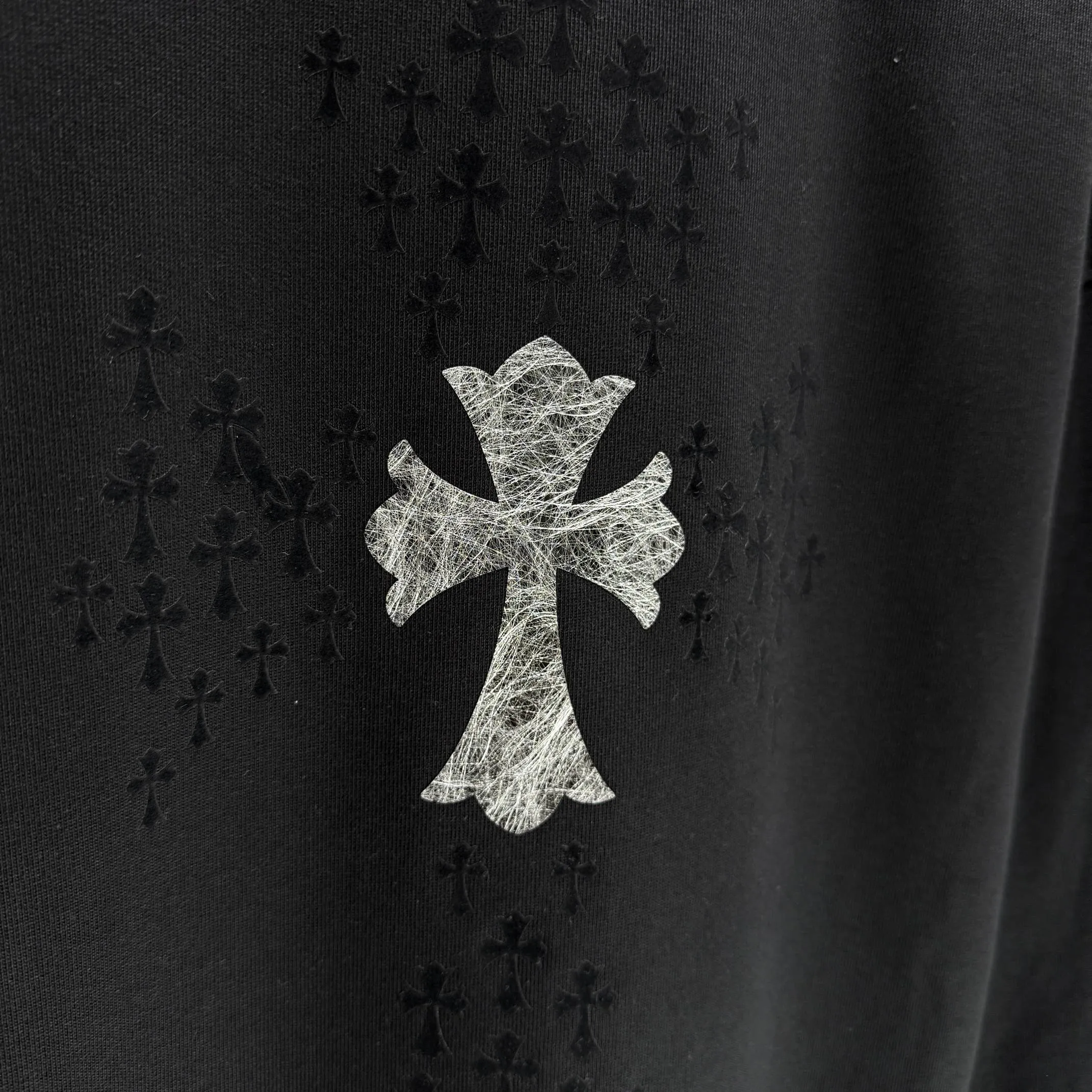 🅿️250 CH* Croixin* 2025 autumn and winter new round neck sweatshirt 400g terry cotton Sanskrit horseshoe logo flocking➕silver wire Color: Black White Gray Purple Size: S M L XL XXL